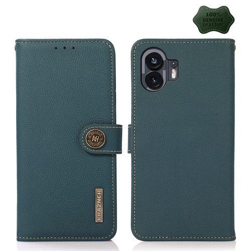 

For Nothing Phone 2 KHAZNEH Custer Genuine Leather RFID Phone Case(Green)