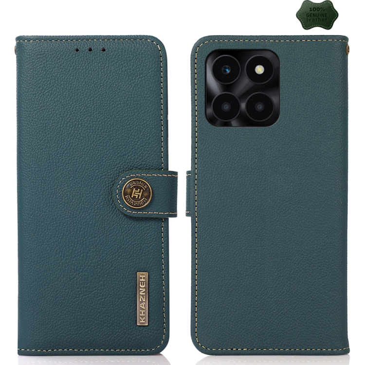 

For Honor X6A KHAZNEH Custer Genuine Leather RFID Phone Case(Green)