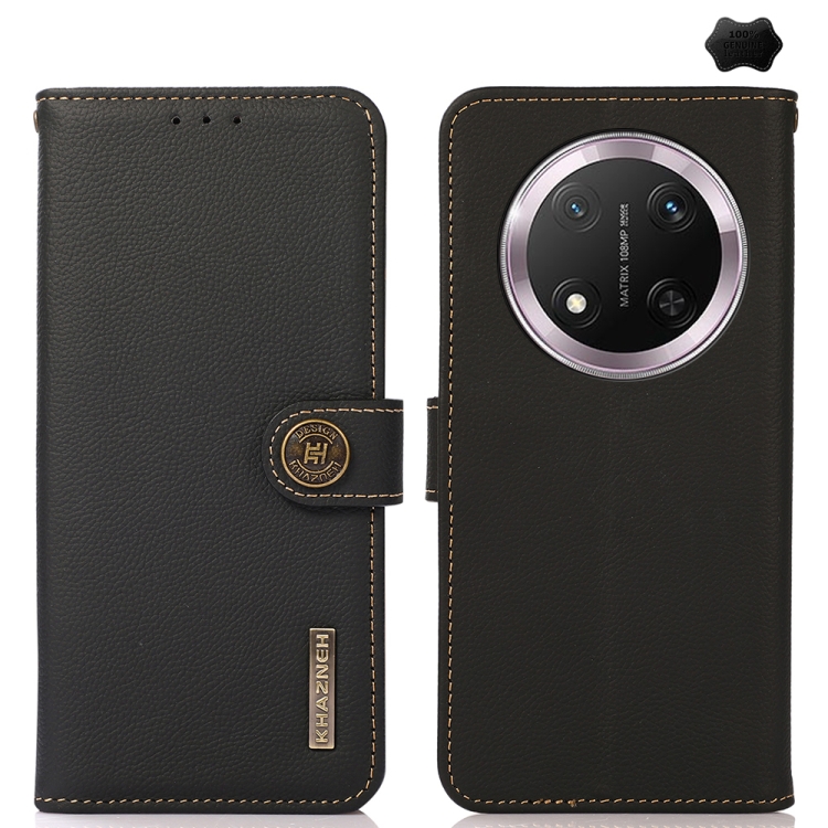 

For Honor X9c KHAZNEH Custer Genuine Leather RFID Phone Case(Black)