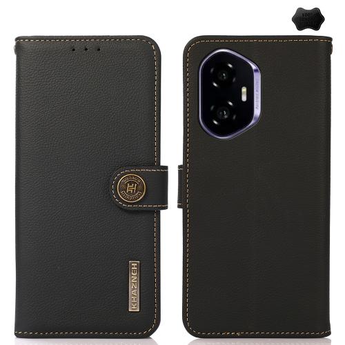 

For Honor 400 KHAZNEH Custer Genuine Leather RFID Phone Case(Black)