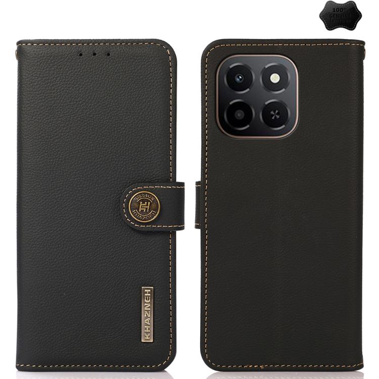 

For Honor X6c 4G KHAZNEH Custer Genuine Leather RFID Phone Case(Black)
