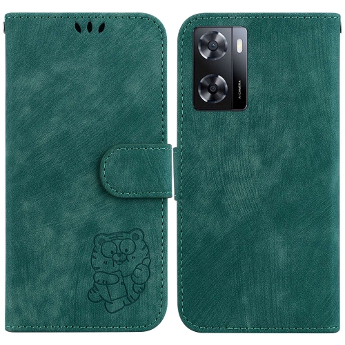 

For OPPO A57 4G / 5G / A57S 4G Global Little Tiger Embossed Leather Phone Case(Green)