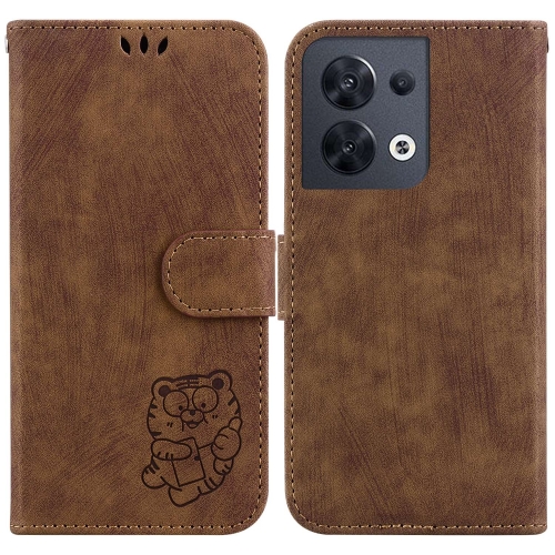 

For OPPO Reno8 5G Little Tiger Embossed Leather Phone Case(Brown)