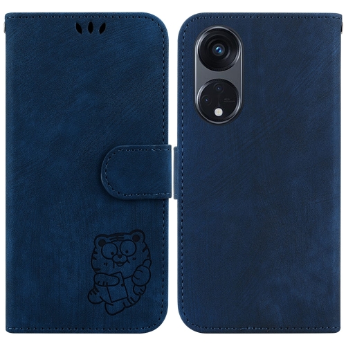

For OPPO Reno8 T 5G / A1 Pro 5G Little Tiger Embossed Leather Phone Case(Dark Blue)