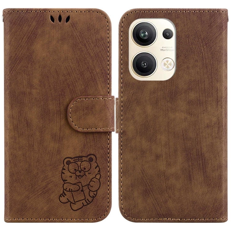 

For OPPO Reno9 Pro+ Little Tiger Embossed Leather Phone Case(Brown)