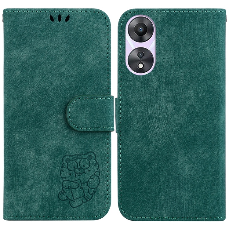 

For OPPO A58 4G Little Tiger Embossed Leather Phone Case(Green)