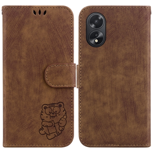 

For OPPO A38 4G / A18 Little Tiger Embossed Leather Phone Case(Brown)
