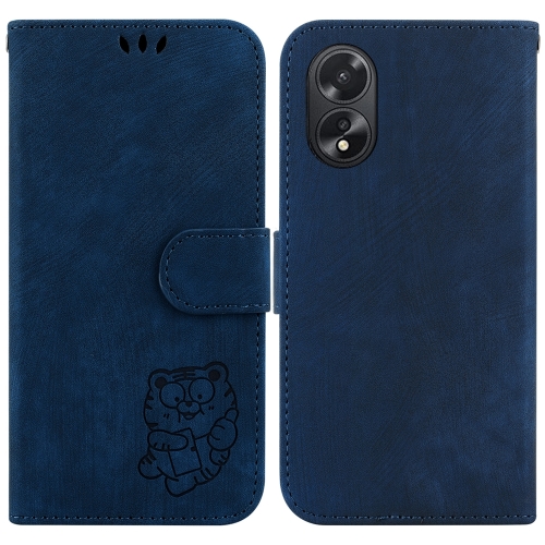 

For OPPO A38 4G / A18 Little Tiger Embossed Leather Phone Case(Dark Blue)