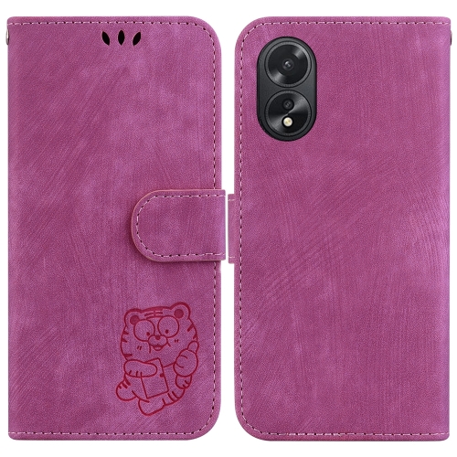 

For OPPO A38 4G / A18 Little Tiger Embossed Leather Phone Case(Rose Red)