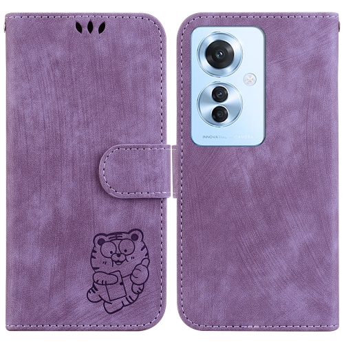 

For OPPO Reno11 F Global Little Tiger Embossed Leather Phone Case(Purple)