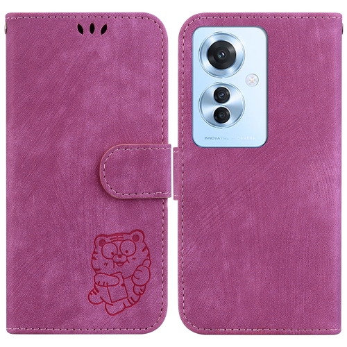 

For OPPO Reno11 F Global Little Tiger Embossed Leather Phone Case(Rose Red)