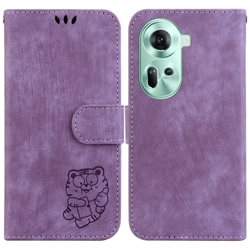 

For OPPO Reno11 Global Little Tiger Embossed Leather Phone Case(Purple)