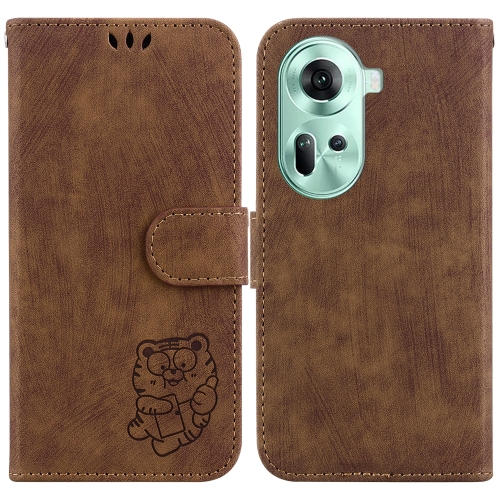

For OPPO Reno11 Global Little Tiger Embossed Leather Phone Case(Brown)