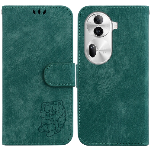 

For OPPO Reno11 Pro 5G Global Little Tiger Embossed Leather Phone Case(Green)
