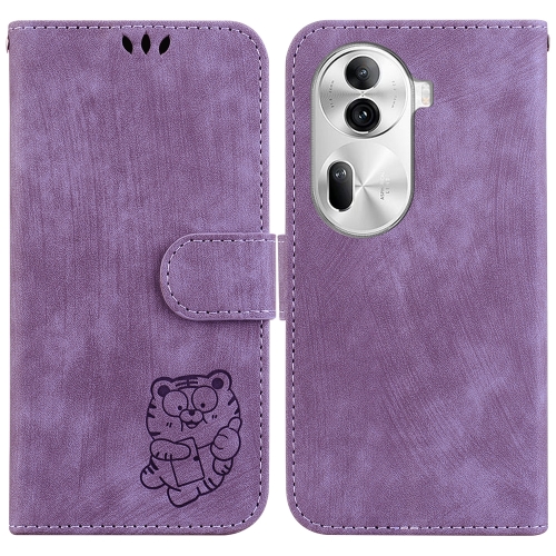 

For OPPO Reno11 Pro 5G Global Little Tiger Embossed Leather Phone Case(Purple)