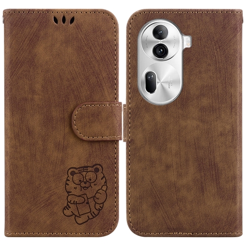 

For OPPO Reno11 Pro 5G Global Little Tiger Embossed Leather Phone Case(Brown)