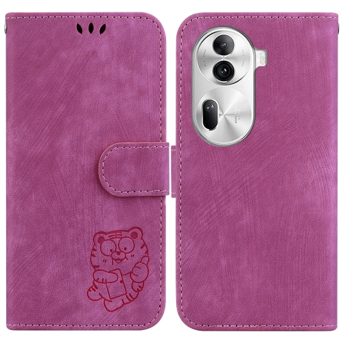 

For OPPO Reno11 Pro 5G Global Little Tiger Embossed Leather Phone Case(Rose Red)