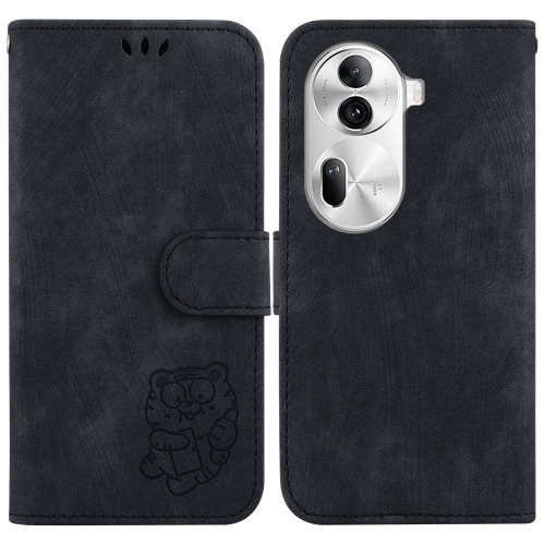 

For OPPO Reno11 Pro 5G Global Little Tiger Embossed Leather Phone Case(Black)