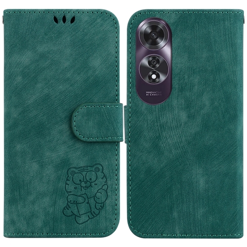 

For OPPO A60 4G Little Tiger Embossed Leather Phone Case(Green)