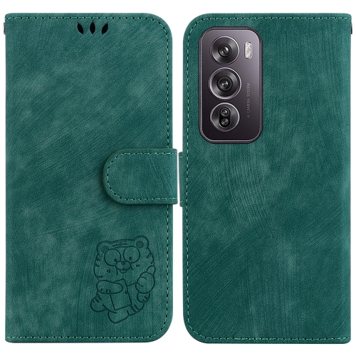 

For OPPO Reno12 Pro 5G Global Little Tiger Embossed Leather Phone Case(Green)