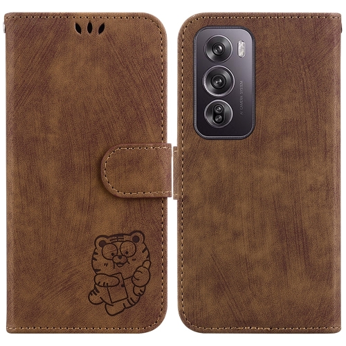 

For OPPO Reno12 Pro 5G Global Little Tiger Embossed Leather Phone Case(Brown)