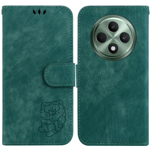 

For OPPO Reno12 F 5G Little Tiger Embossed Leather Phone Case(Green)