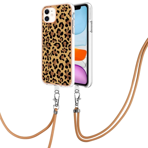 

For iPhone 11 Electroplating Dual-side IMD Phone Case with Lanyard(Leopard Print)