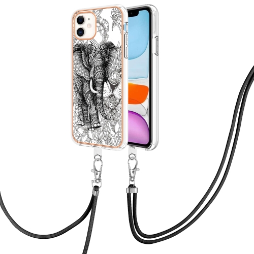 

For iPhone 11 Electroplating Dual-side IMD Phone Case with Lanyard(Totem Elephant)