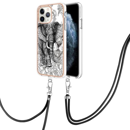 

For iPhone 11 Pro Electroplating Dual-side IMD Phone Case with Lanyard(Totem Elephant)