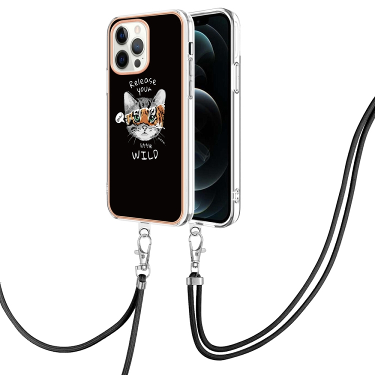 

For iPhone 12 Pro Max Electroplating Dual-side IMD Phone Case with Lanyard(Natural Growth)