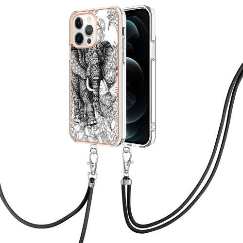 

For iPhone 12 / 12 Pro Electroplating Dual-side IMD Phone Case with Lanyard(Totem Elephant)