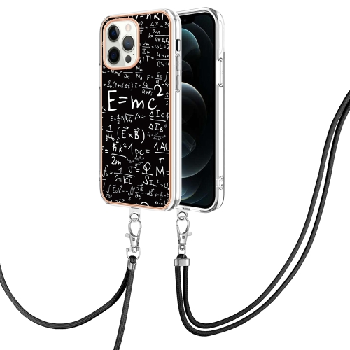 

For iPhone 12 / 12 Pro Electroplating Dual-side IMD Phone Case with Lanyard(Equation)