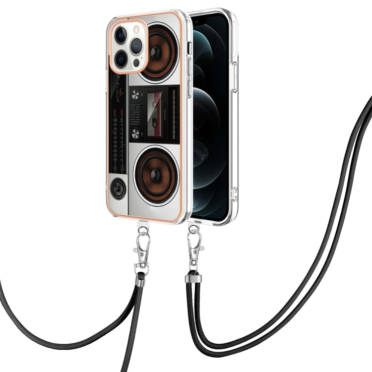 

For iPhone 12 / 12 Pro Electroplating Dual-side IMD Phone Case with Lanyard(Retro Radio)