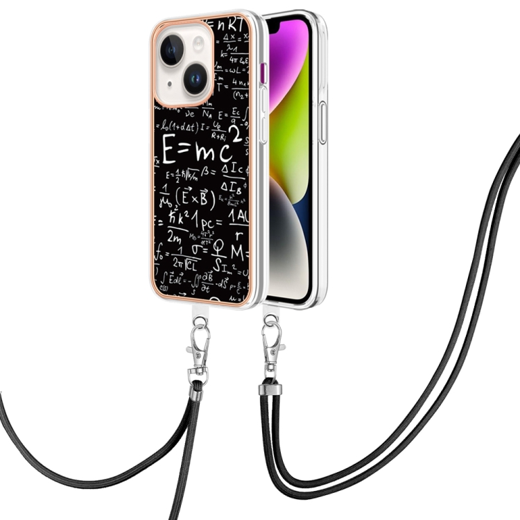 

For iPhone 14 Plus Electroplating Dual-side IMD Phone Case with Lanyard(Equation)