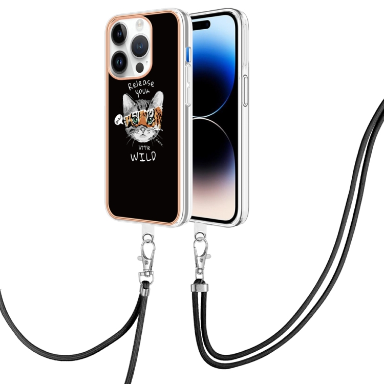 

For iPhone 14 Pro Electroplating Dual-side IMD Phone Case with Lanyard(Natural Growth)