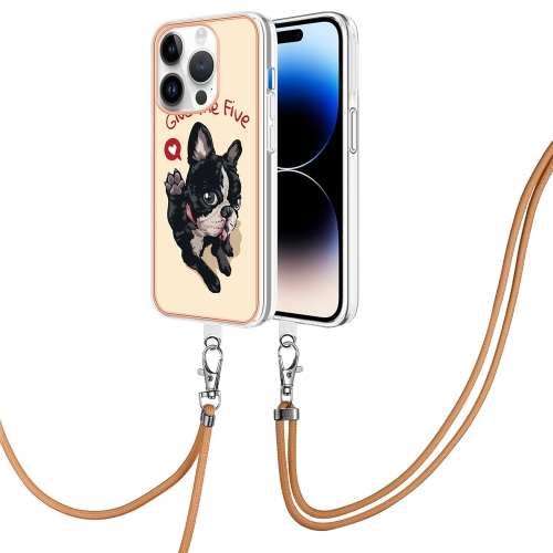 

For iPhone 14 Pro Electroplating Dual-side IMD Phone Case with Lanyard(Lucky Dog)