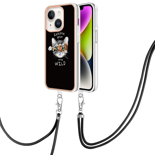 

For iPhone 15 Plus Electroplating Dual-side IMD Phone Case with Lanyard(Natural Growth)