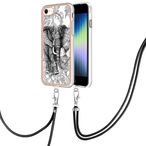 

For iPhone SE 2022 / SE 2020 / 8 / 7 Electroplating Dual-side IMD Phone Case with Lanyard(Totem Elephant)