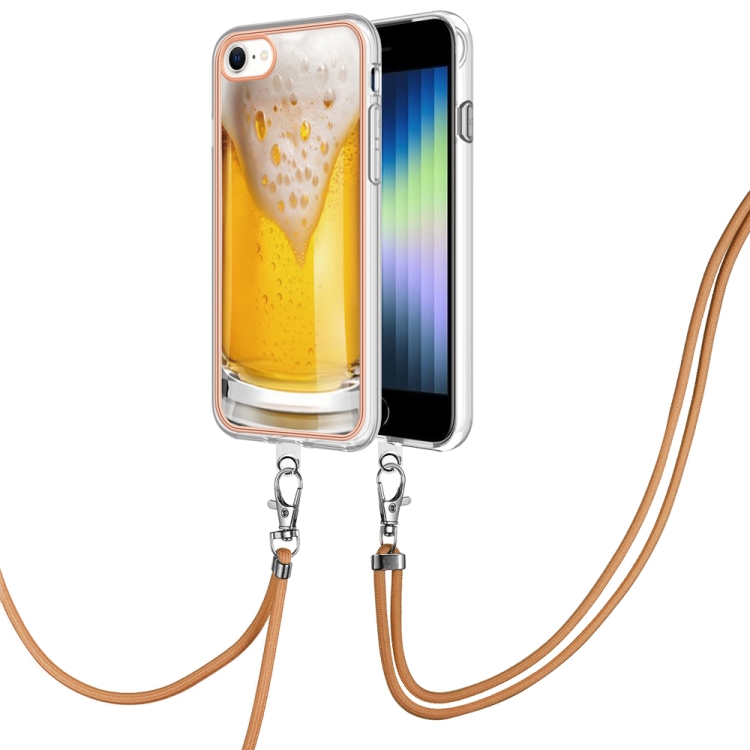 

For iPhone SE 2022 / SE 2020 / 8 / 7 Electroplating Dual-side IMD Phone Case with Lanyard(Draft Beer)