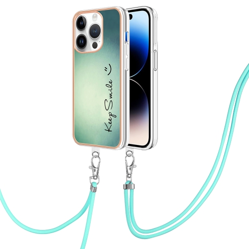 

For iPhone 14 Pro Max Electroplating Dual-side IMD Phone Case with Lanyard(Smile)