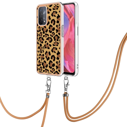 

For OPPO A74 / A93 5G / A54 5G / A93s 5G Electroplating Dual-side IMD Phone Case with Lanyard(Leopard Print)