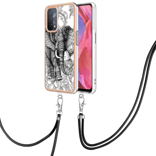 

For OPPO A74 / A93 5G / A54 5G / A93s 5G Electroplating Dual-side IMD Phone Case with Lanyard(Totem Elephant)
