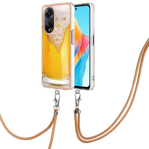 

For OPPO A98 Electroplating Dual-side IMD Phone Case with Lanyard(Draft Beer)