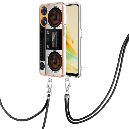 

For OPPO Reno8 T 4G Electroplating Dual-side IMD Phone Case with Lanyard(Retro Radio)