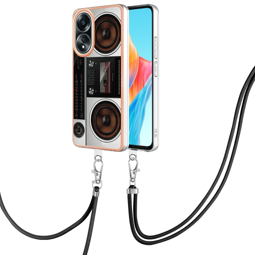

For OPPO A58 4G Electroplating Dual-side IMD Phone Case with Lanyard(Retro Radio)