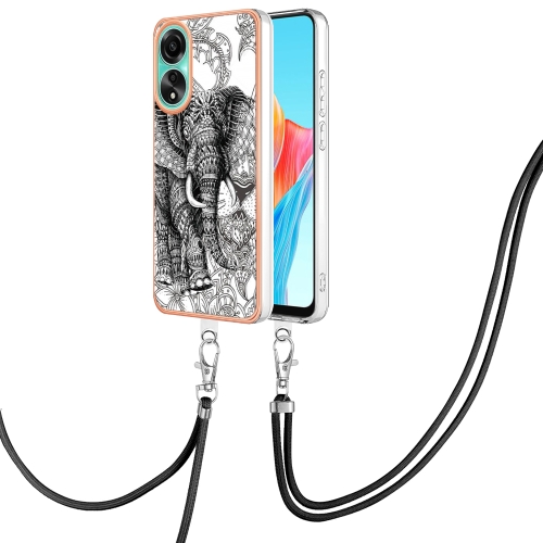 

For OPPO A78 4G Electroplating Dual-side IMD Phone Case with Lanyard(Totem Elephant)