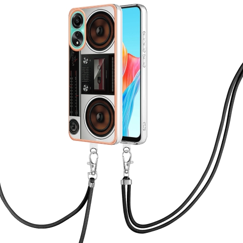 

For OPPO A78 4G Electroplating Dual-side IMD Phone Case with Lanyard(Retro Radio)