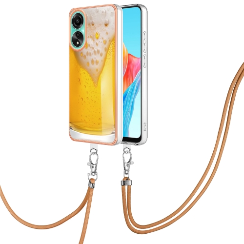 

For OPPO A78 4G Electroplating Dual-side IMD Phone Case with Lanyard(Draft Beer)