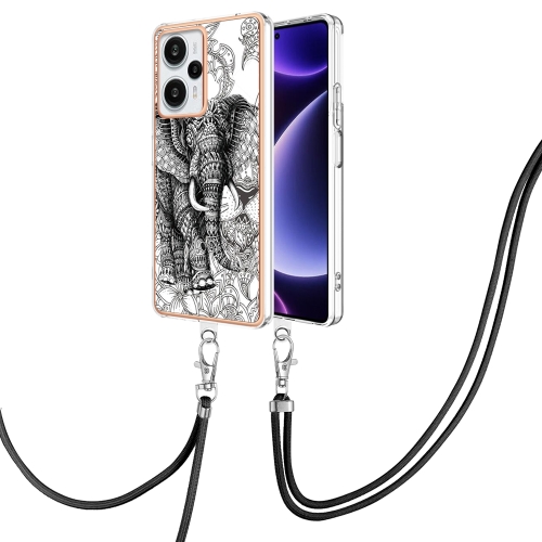 

For Xiaomi Poco F5 / Redmi Note 12 Turbo Electroplating Dual-side IMD Phone Case with Lanyard(Totem Elephant)