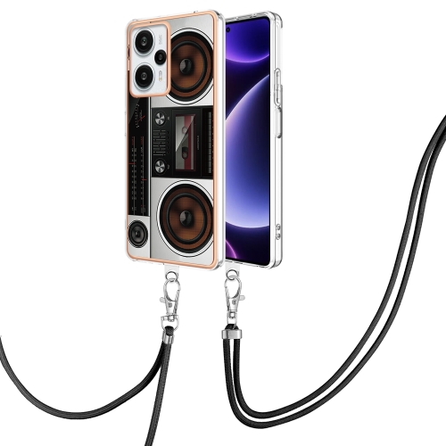 

For Xiaomi Poco F5 / Redmi Note 12 Turbo Electroplating Dual-side IMD Phone Case with Lanyard(Retro Radio)